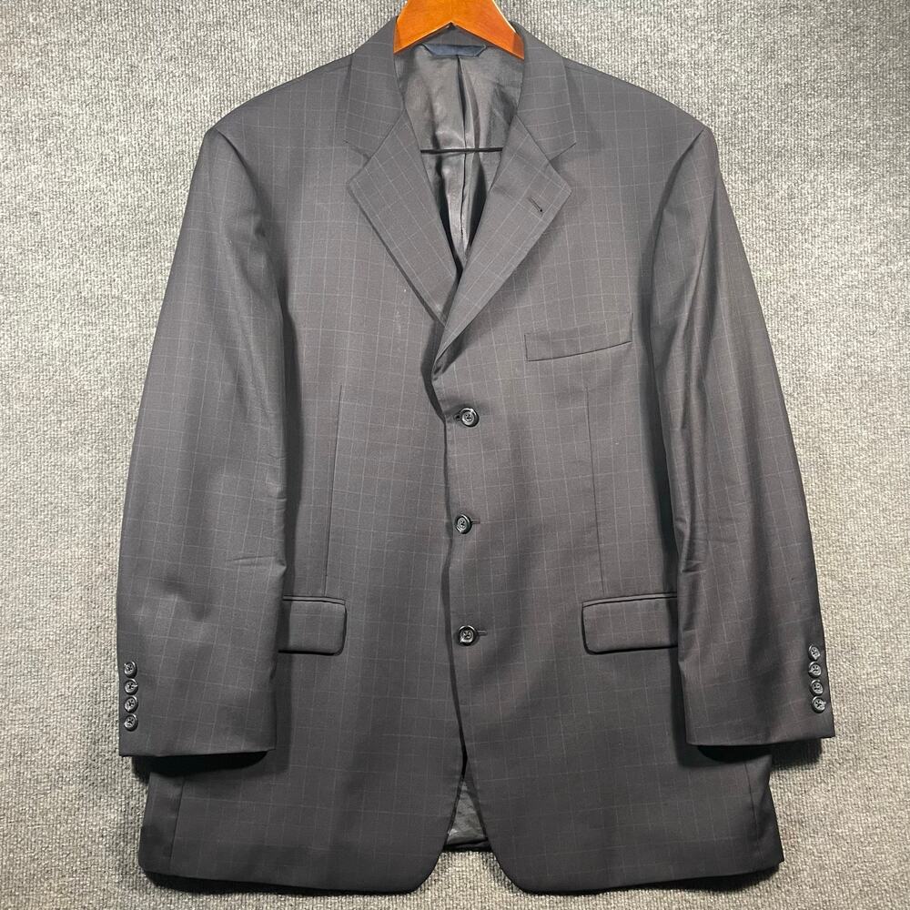 Burberry London Kensington Blazer 46R Gray/Blue Window Pane 100% Wool READ